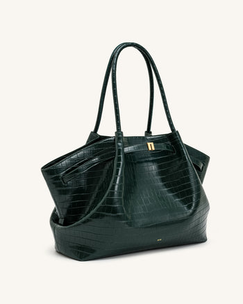 Hana Borsa tote grande effetto coccodrillo - Verde