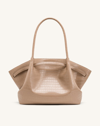 Hana Borsa tote grande effetto coccodrillo - Grigio elefante