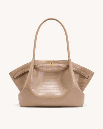 Hana Borsa tote grande effetto coccodrillo - Grigio elefante