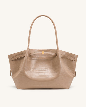 Hana Borsa tote grande effetto coccodrillo - Grigio elefante