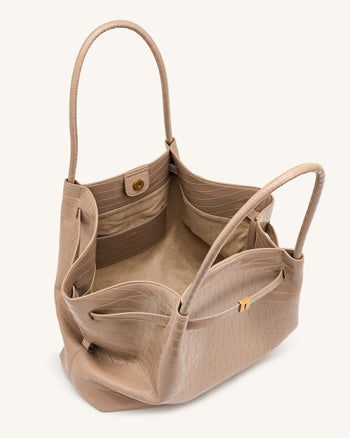 Hana Borsa tote grande effetto coccodrillo - Grigio elefante