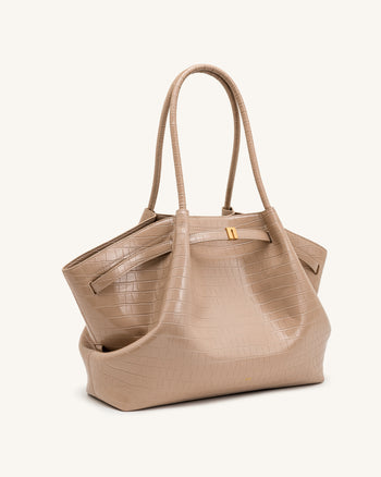 Hana Borsa tote grande effetto coccodrillo - Grigio elefante