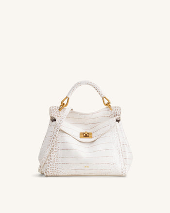 Lucia Borsa a mano classica - Bianco sporco effetto coccodrillo