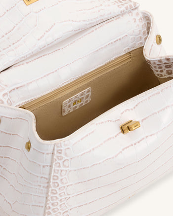 Lucia Borsa a mano classica - Bianco sporco effetto coccodrillo