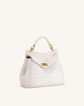 Lucia Borsa a mano classica - Bianco sporco effetto coccodrillo