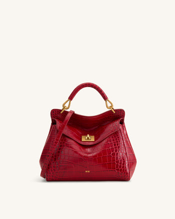 Lucia Borsa Classica con Manico Superiore - Effetto Coccodrillo Borgogna