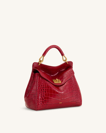 Lucia Borsa Classica con Manico Superiore - Effetto Coccodrillo Borgogna