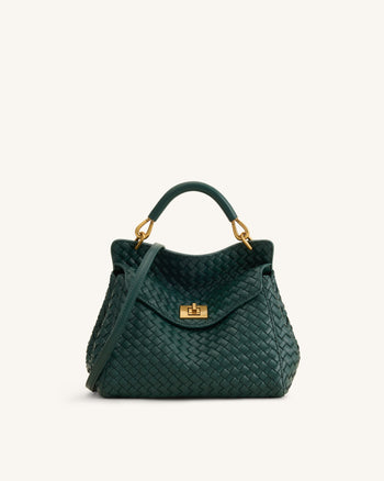 Lucia Borsa Classica Intrecciata con Manico Superiore - Verde Foresta