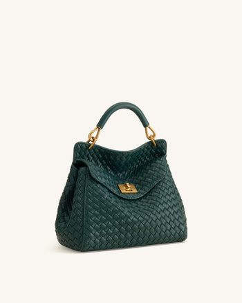 Lucia Borsa Classica Intrecciata con Manico Superiore - Verde Foresta