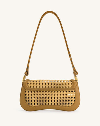 Borsa a tracolla intrecciata in finto bamboo Joy - Marrone