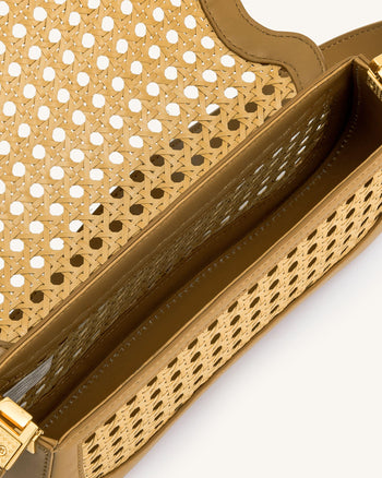Borsa a tracolla intrecciata in finto bamboo Joy - Marrone