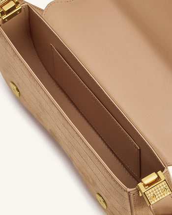 Joy Borsa a Spalla in Similpelle Scamosciata con Stampa Croco - Beige