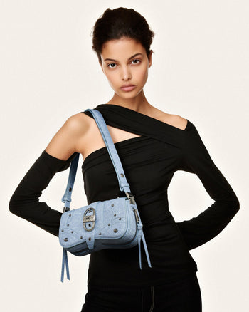 Borsa a tracolla curva Joy Denim Embossed - Blu