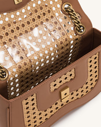 Tracolla intrecciata in finto bamboo Tina - Marrone