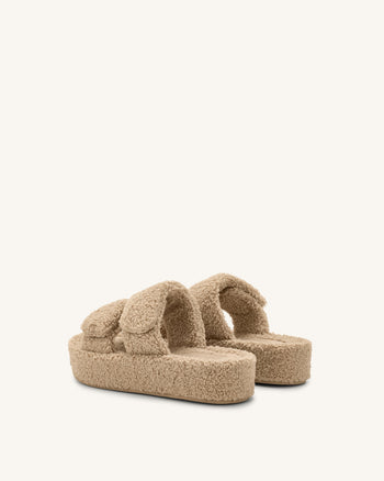 Lexi - Sandalo con Plateau in Ecopelliccia - Beige