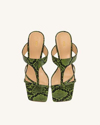 Cora Infradito con Tacco Effetto Pitone - Verde