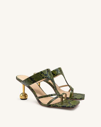 Cora Infradito con Tacco Effetto Pitone - Verde