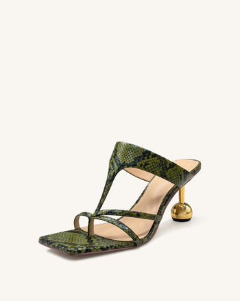 Cora Infradito con Tacco Effetto Pitone - Verde