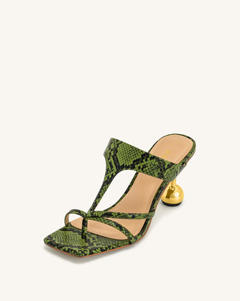 Cora Infradito con Tacco Effetto Pitone - Verde