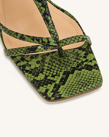 Cora Infradito con Tacco Effetto Pitone - Verde