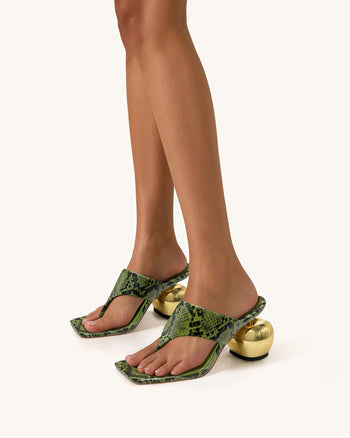 Naomi Infradito con tacco effetto serpente - Verde