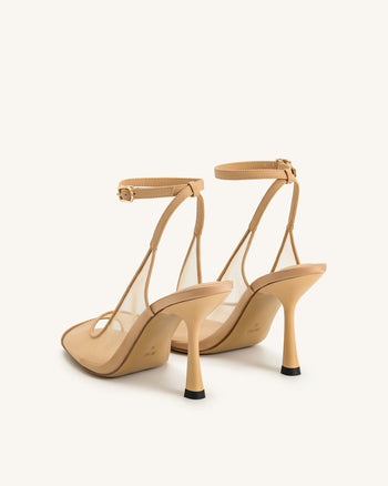 Serenity Sandali Slingback a Rete con Punta Aperta - Kaki
