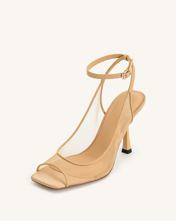 Serenity Sandali Slingback a Rete con Punta Aperta - Kaki