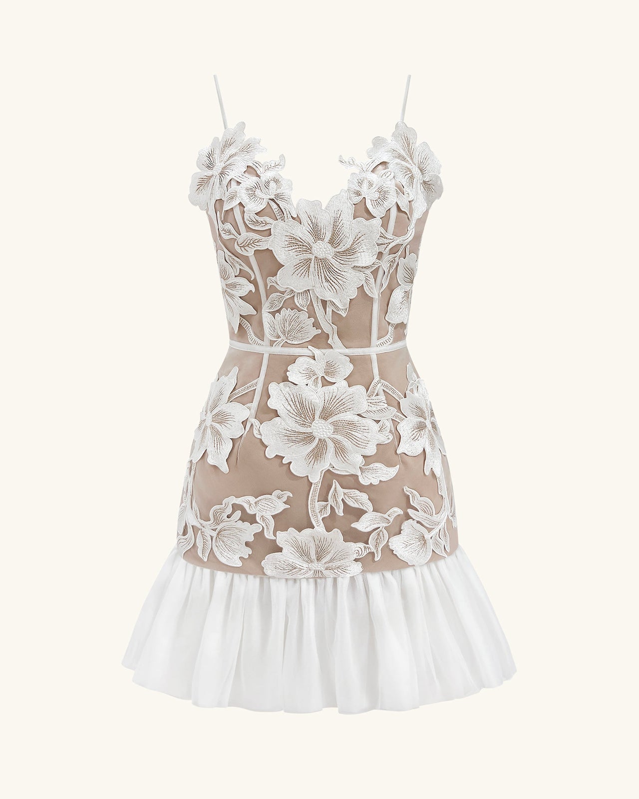 Floral Abito Mini con Spalline Sottili - Bianco