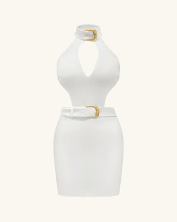 Gabriella Mini abito halter con cintura e dettagli cut-out - Avorio
