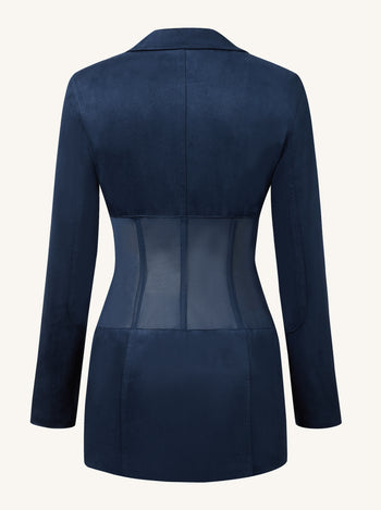 Abito Mini In Faux Con Corsetto E Giacca Suede - Blu Scuro