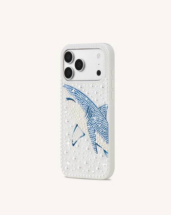 Pearl Cover per telefono a forma di squalo con cristallo artificiale - Bianco