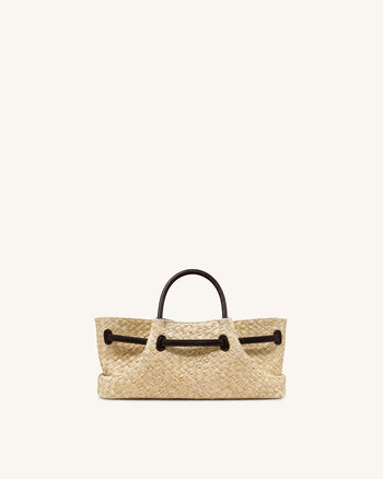 Maeve Borsa tote in finta paglia con ciondolo in metallo a forma di bassotto - Marrone