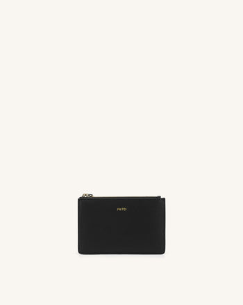 Quinn Zipper Carta a Mano- Nero Vena Vegetariano Pelle