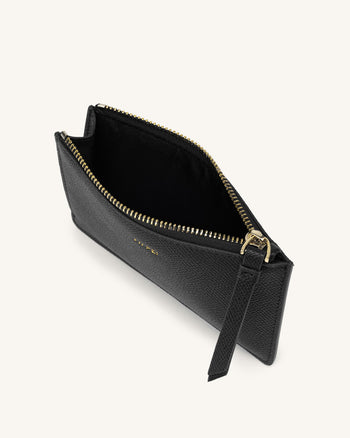 Quinn Zipper Carta a Mano- Nero Vena Vegetariano Pelle