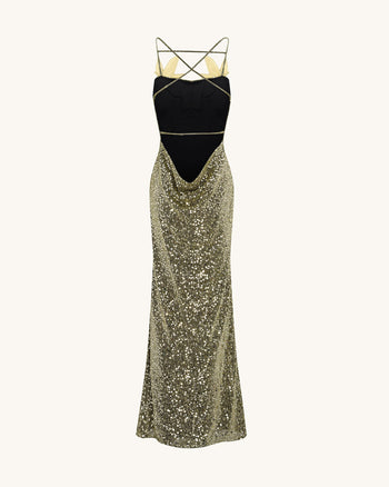 Araminta Abito con Paillettes e Dettagli Floreali - Oro