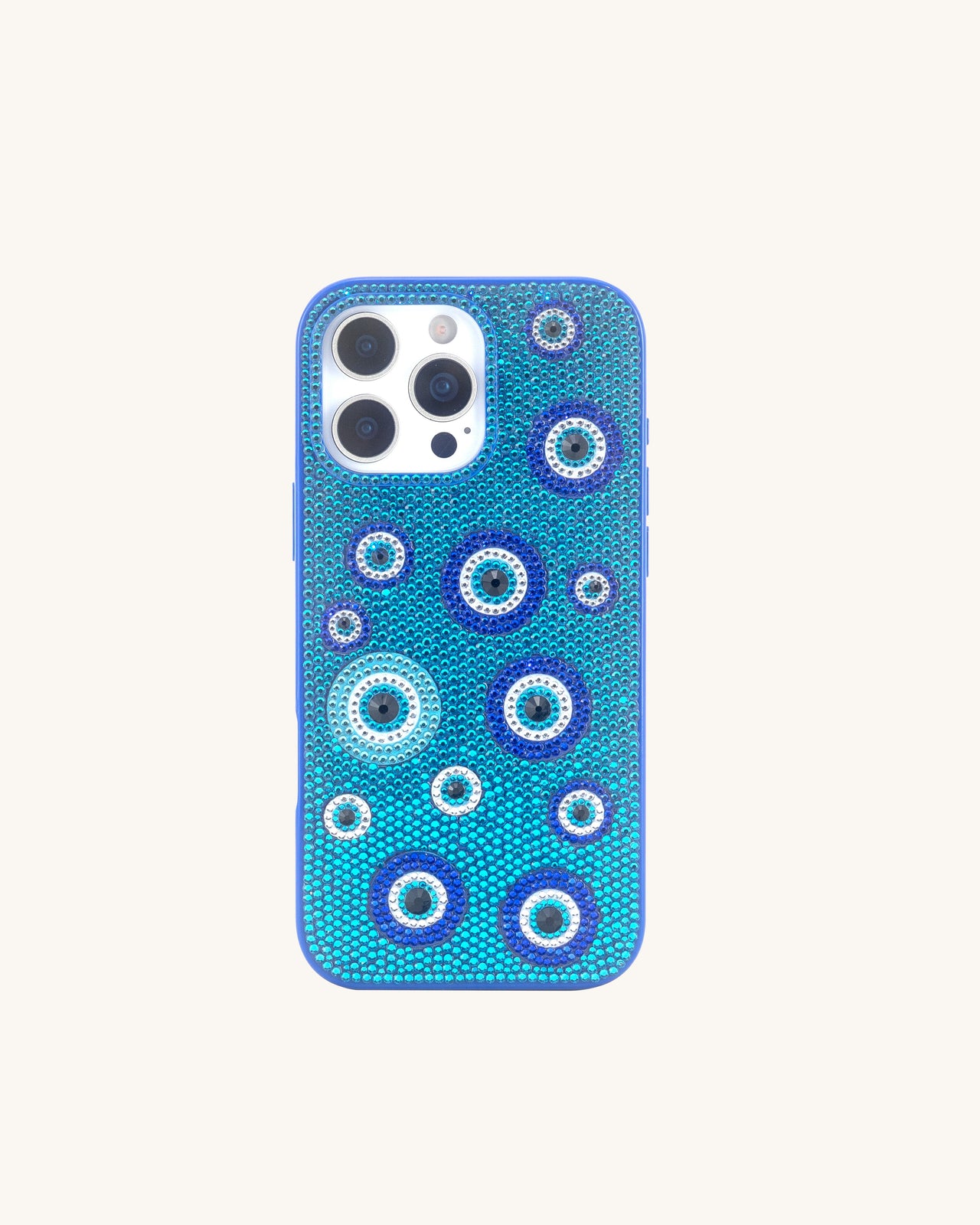 Cover per telefono con occhio turco artificiale decorato con cristalli - Blu