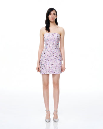 Esme Mini abito con Ricami Floreali e Paillettes - Viola