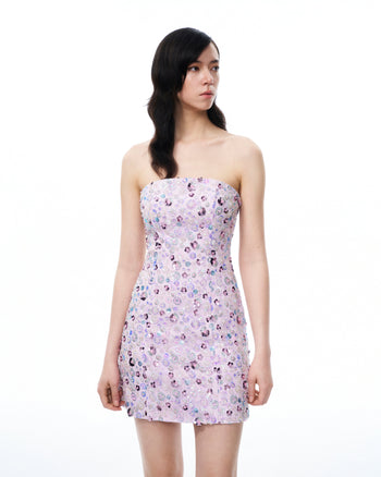 Esme Mini abito con Ricami Floreali e Paillettes - Viola