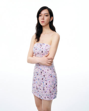 Esme Mini abito con Ricami Floreali e Paillettes - Viola