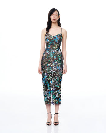Isadora Abito con Paillettes Floreali - Nero Multicolore