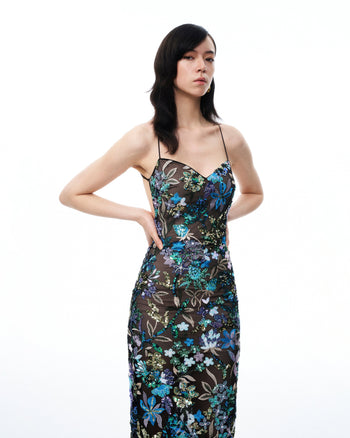 Isadora Abito con Paillettes Floreali - Nero Multicolore