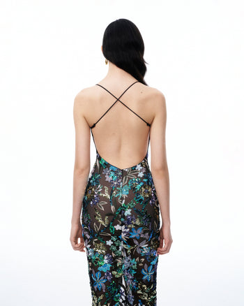 Isadora Abito con Paillettes Floreali - Nero Multicolore