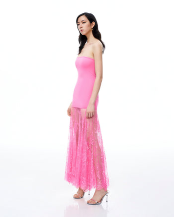 Evadne Abito in Pizzo Floreale - Rosa