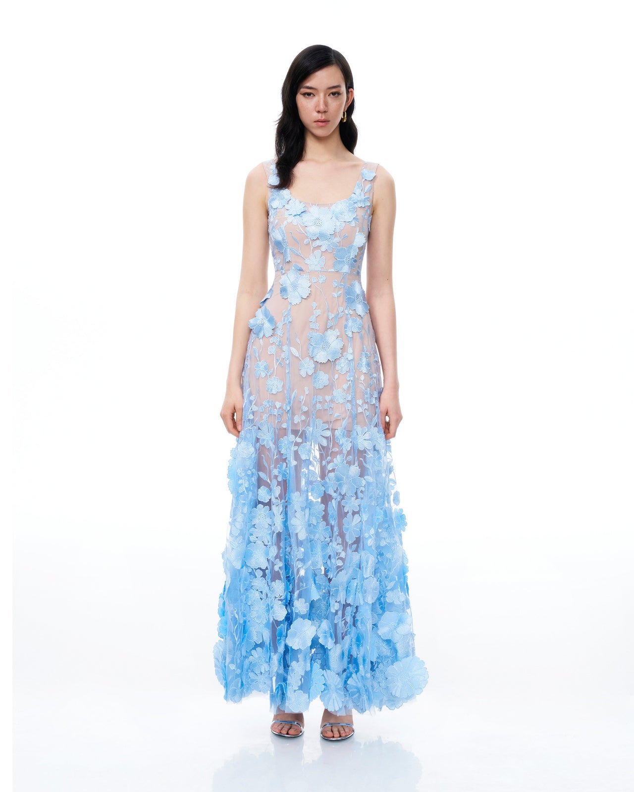 Clementine Abito con Ricami Floreali 3D - Blu