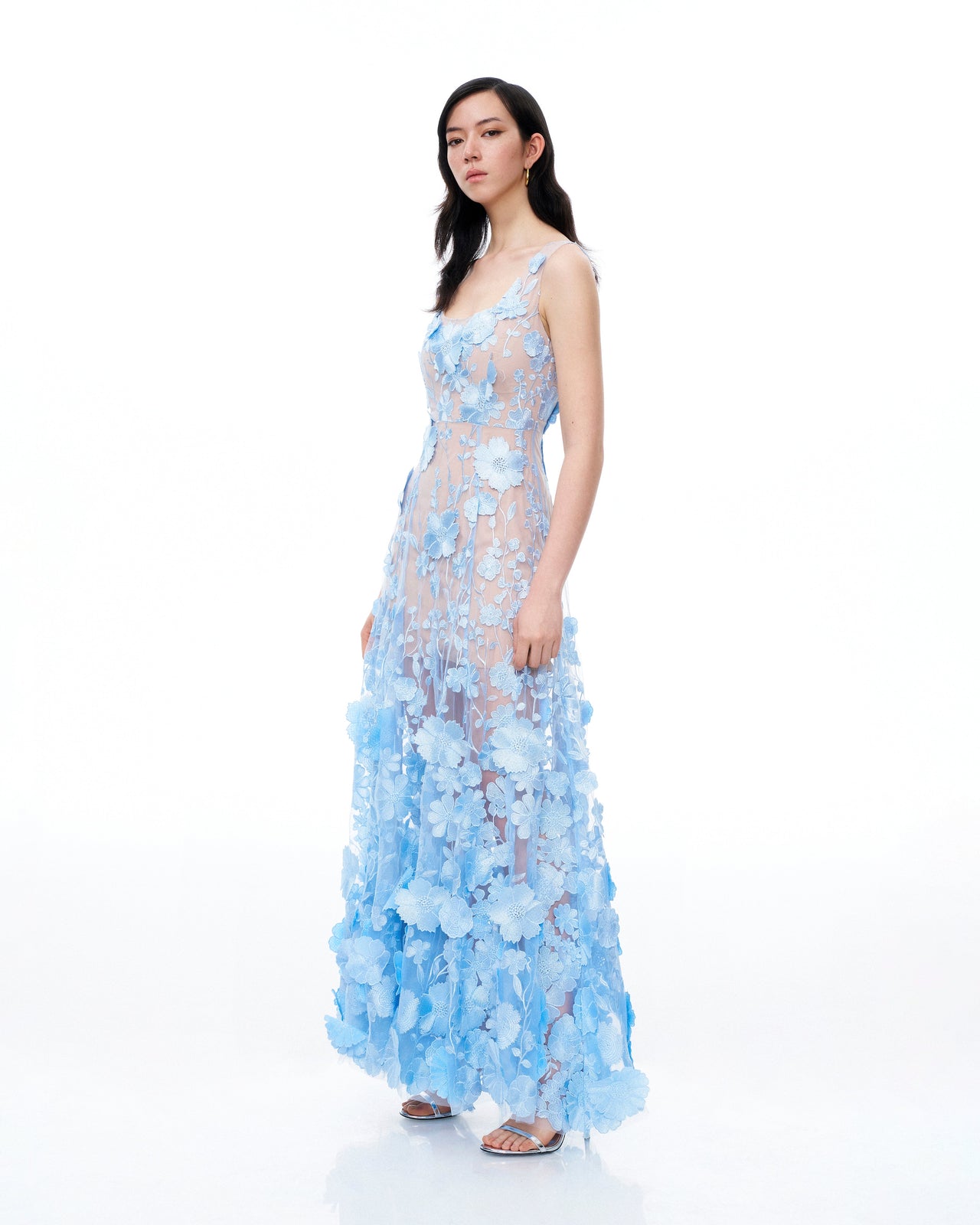 Clementine Abito con Ricami Floreali 3D - Blu