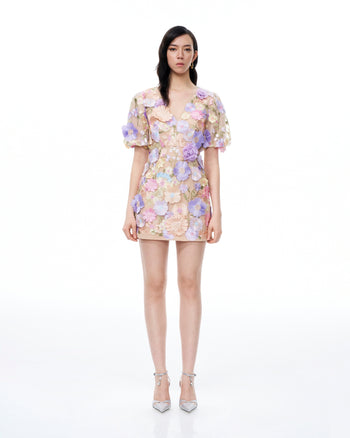 Evangeline Abito con scollo a V e ricami floreali 3D - Multicolore pastello