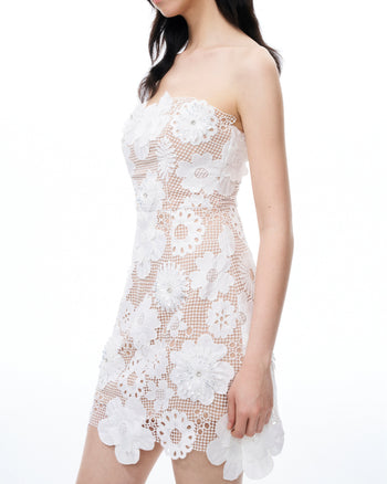 Leander Minidress in Pizzo Ricamato - Bianco