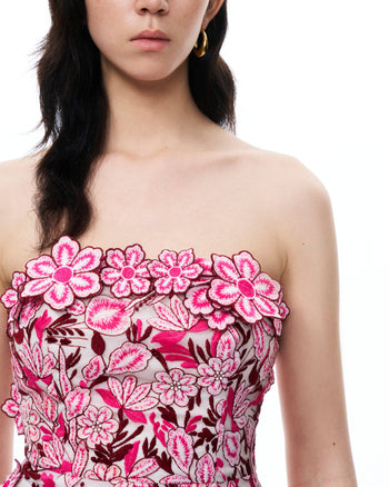 Seraphim Minidress Ricamato con Motivi Floreali - Rosso Rosato