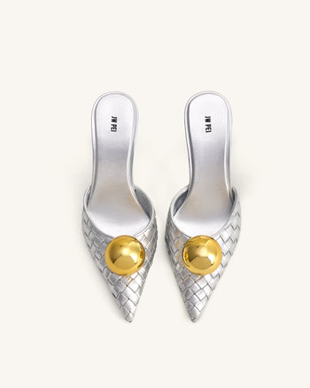 Sofia Mules con Tacco a Sfera Intrecciato - Argento e Oro