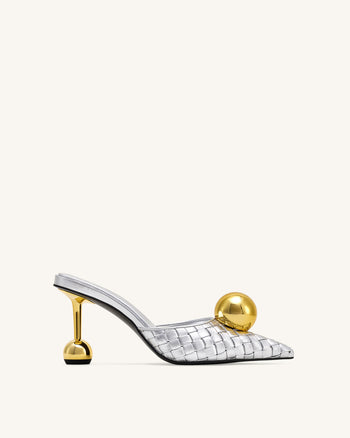 Sofia Mules con Tacco a Sfera Intrecciato - Argento e Oro